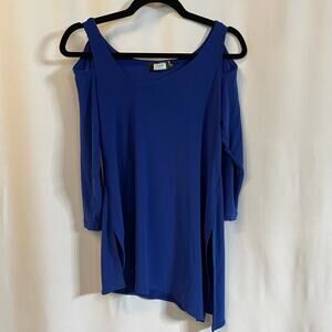 Sympli Cobalt Blue Cold Shoulder Asymmetrical Hem Blouse Top 6